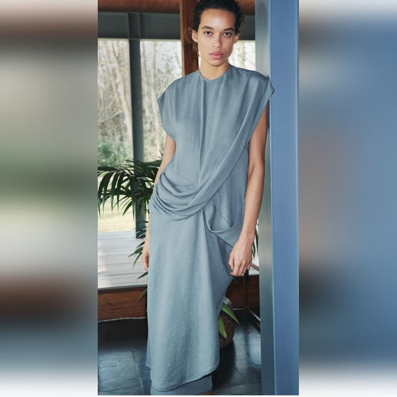 Zara Linen Draped Dress - Picture 5 of 6